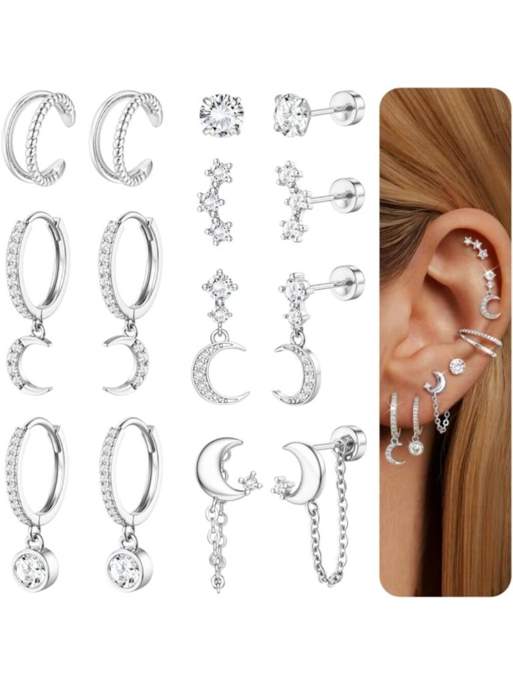 Trendy Dainty Flat Back Cartilage Earrings for Women | CZ Studs, Hypoallergenic